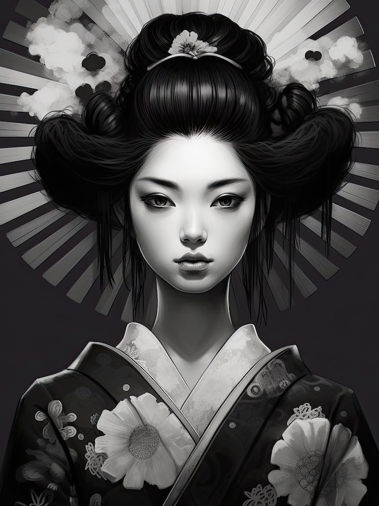 Geisha Schwarz-Weiß Anime-Stil 5