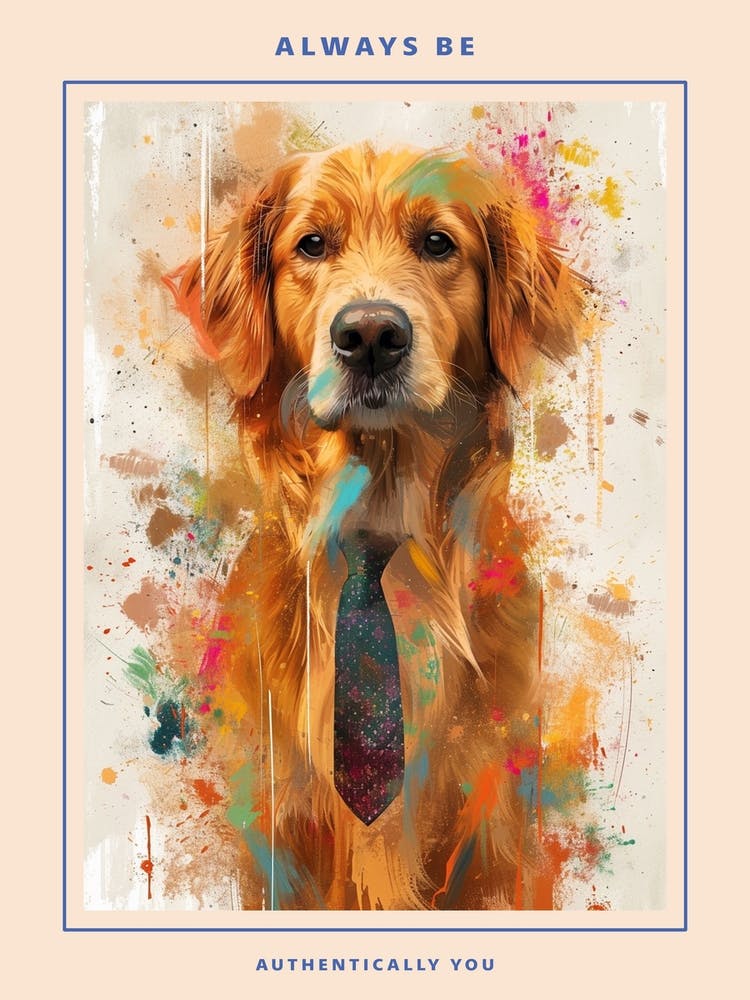 Kitsch Portrait Of A Golden Retriever In A Tie 1 Poster