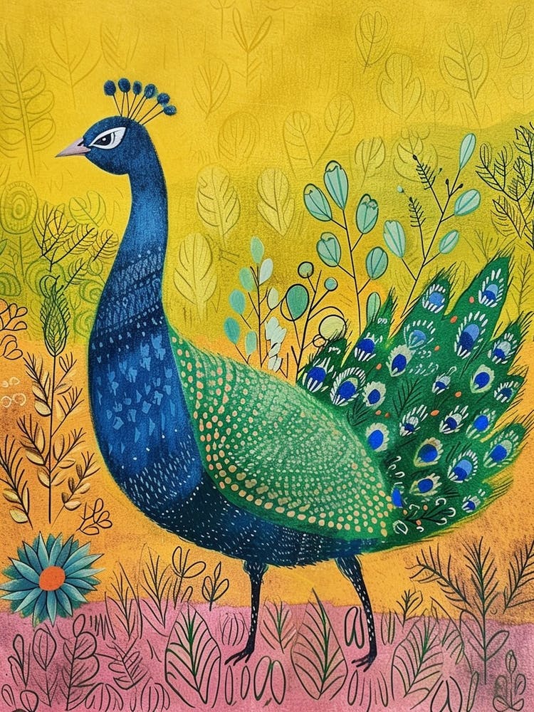 Folky Pfau im Garten mit Mustern 2