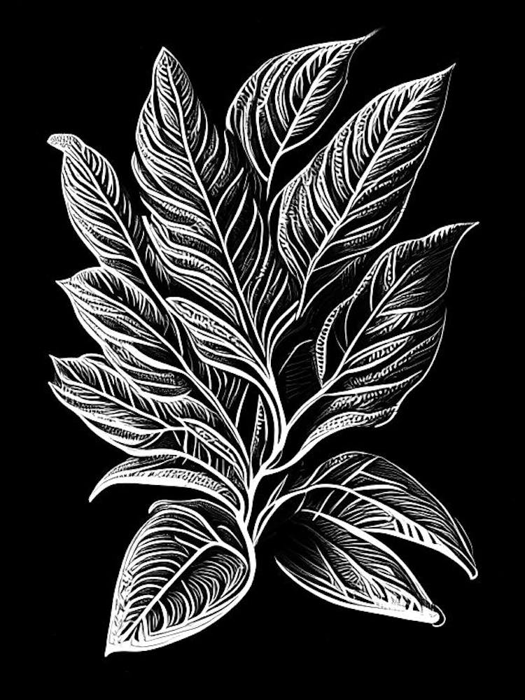 Stevia Leaf Linocut 3