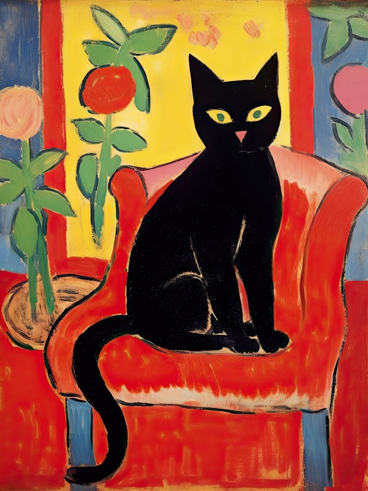 A Black Cat Red Sofa Matisse Style