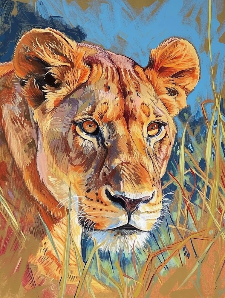 Masai Lion Lioness On The Prowl Fauvist Painting 4