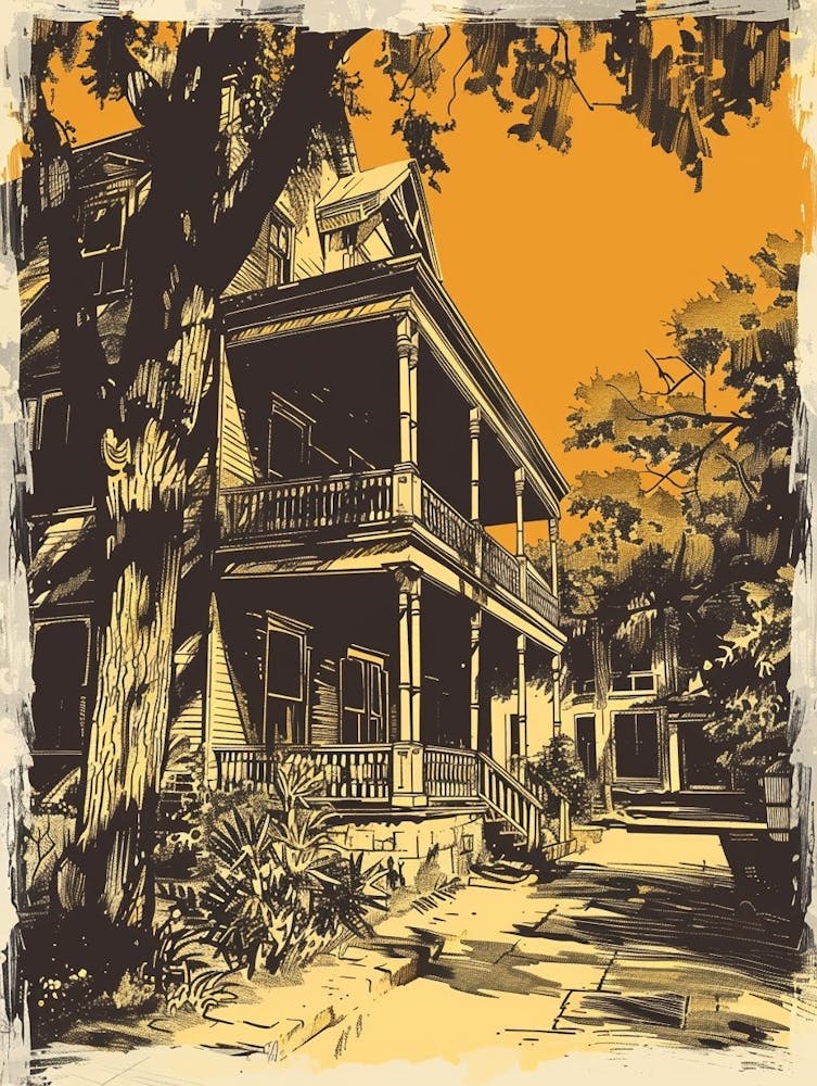 Duotone Illustration Rainey Street Historic District Austin Texas 5