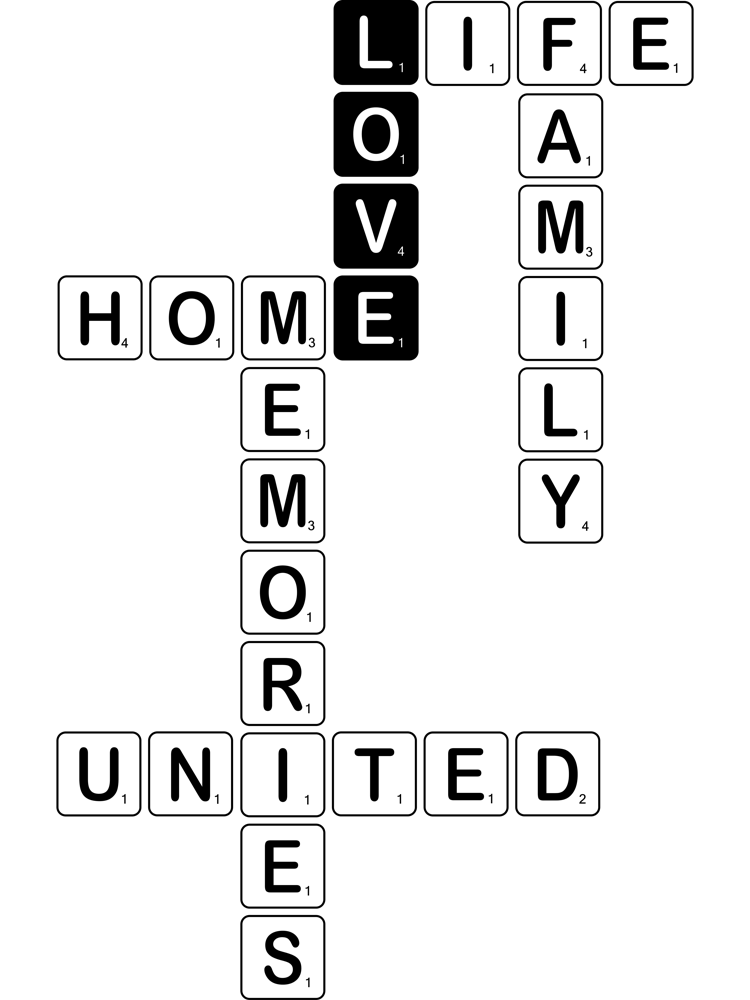 Love, Life, Family, Home, Memories, United Scrabble