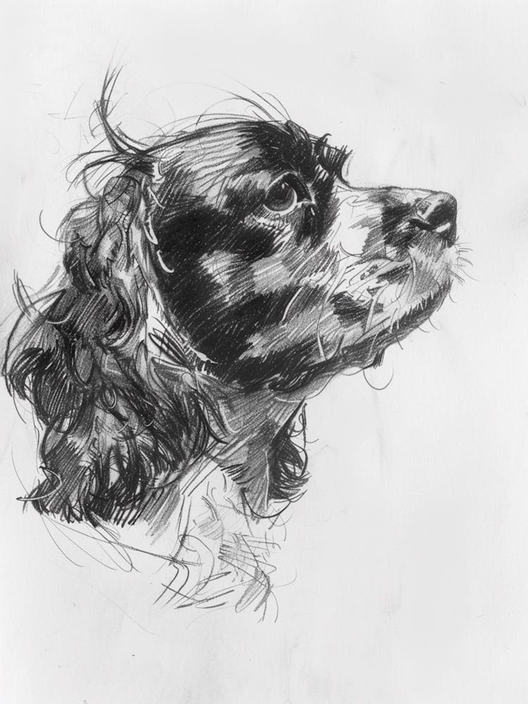English Toy Spaniel Hund Kohlezeichnung 3