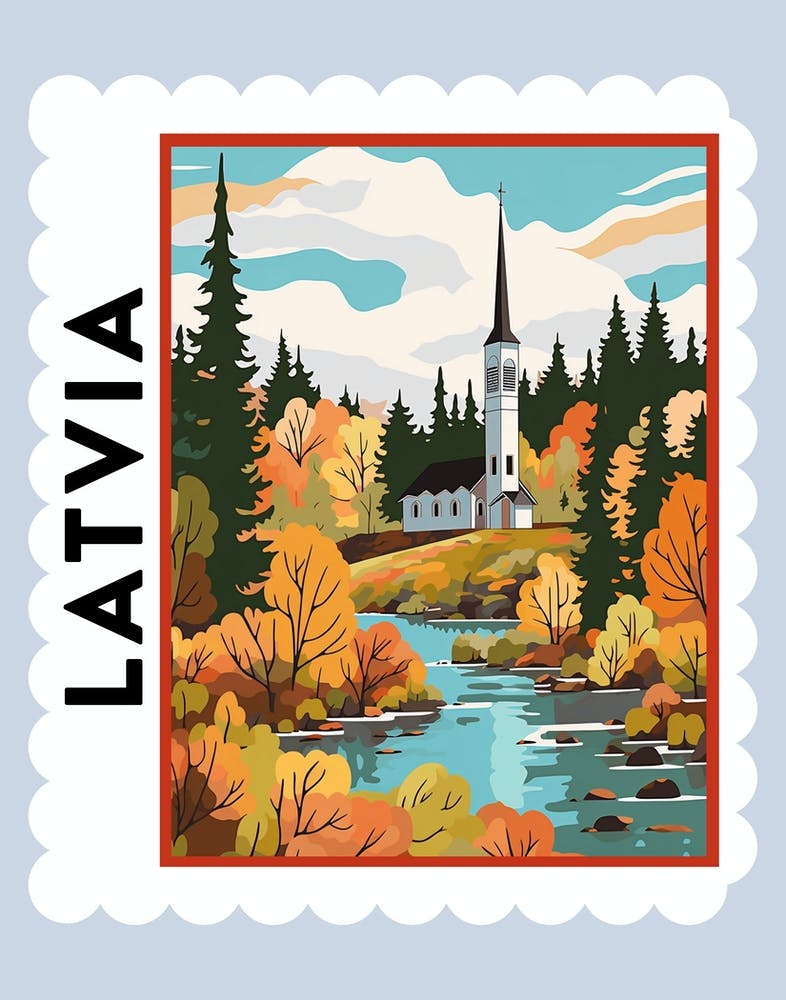 Latvia 3 Travel Stamp Poster