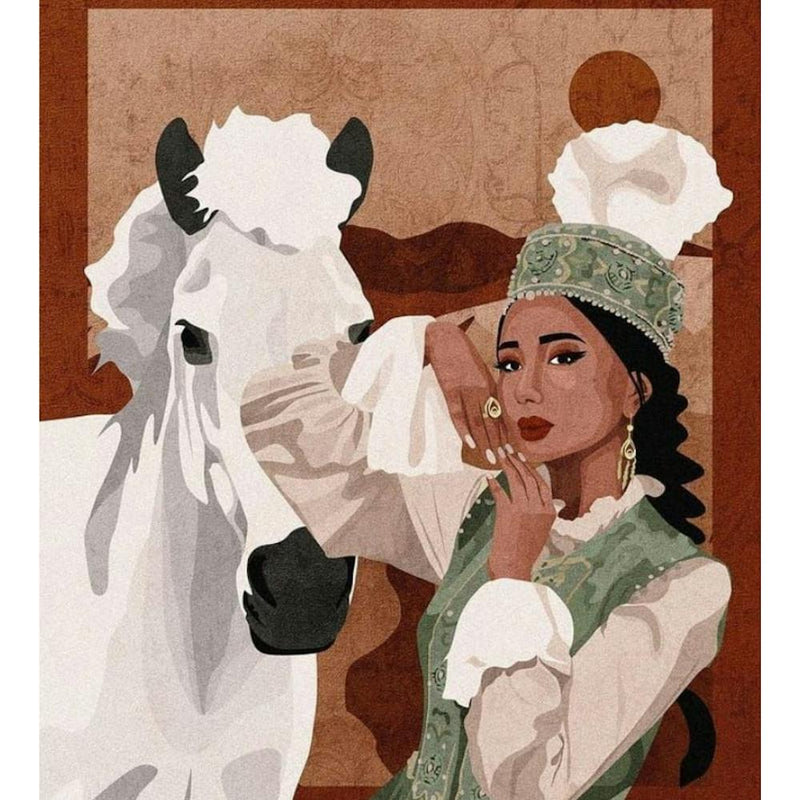Russische Frau und Pferd
