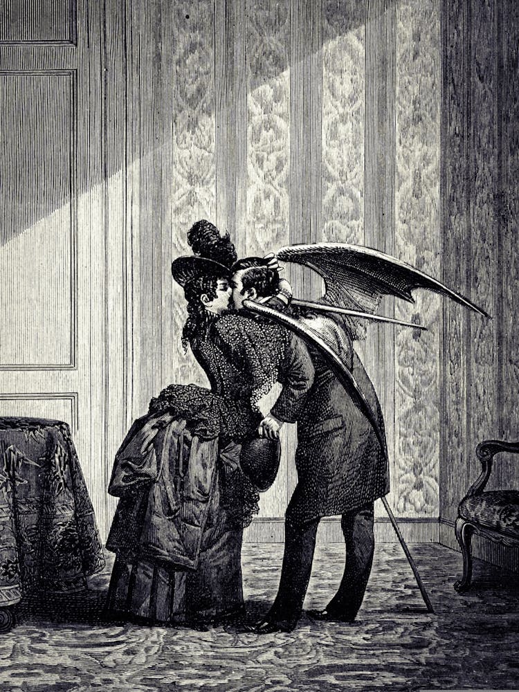 The Vampire’s Kiss, in HD - Romance Illustration from the Third book, La cour du dragon - Max Ernst, 1891-1976