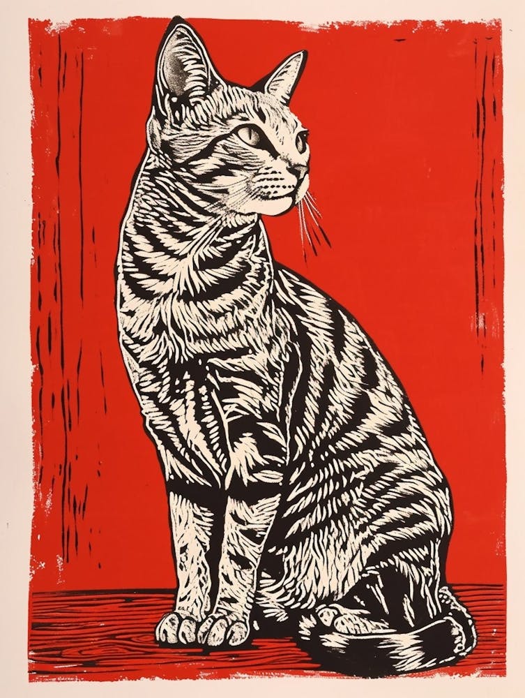 Egyptian Mau Cat Linocut Blockprint 8