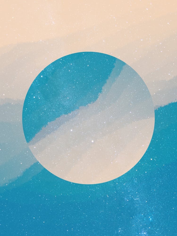 Minimal art abstract sparkling blue sky watercolor painting
