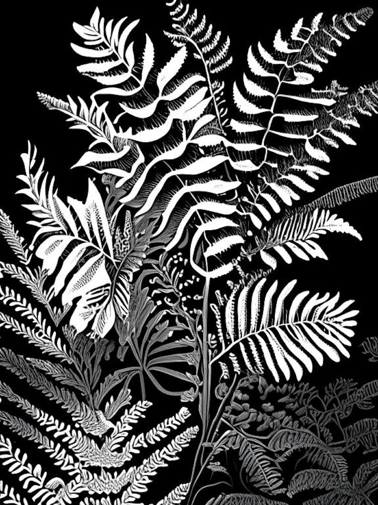 Grape Fern Wildflower Linocut