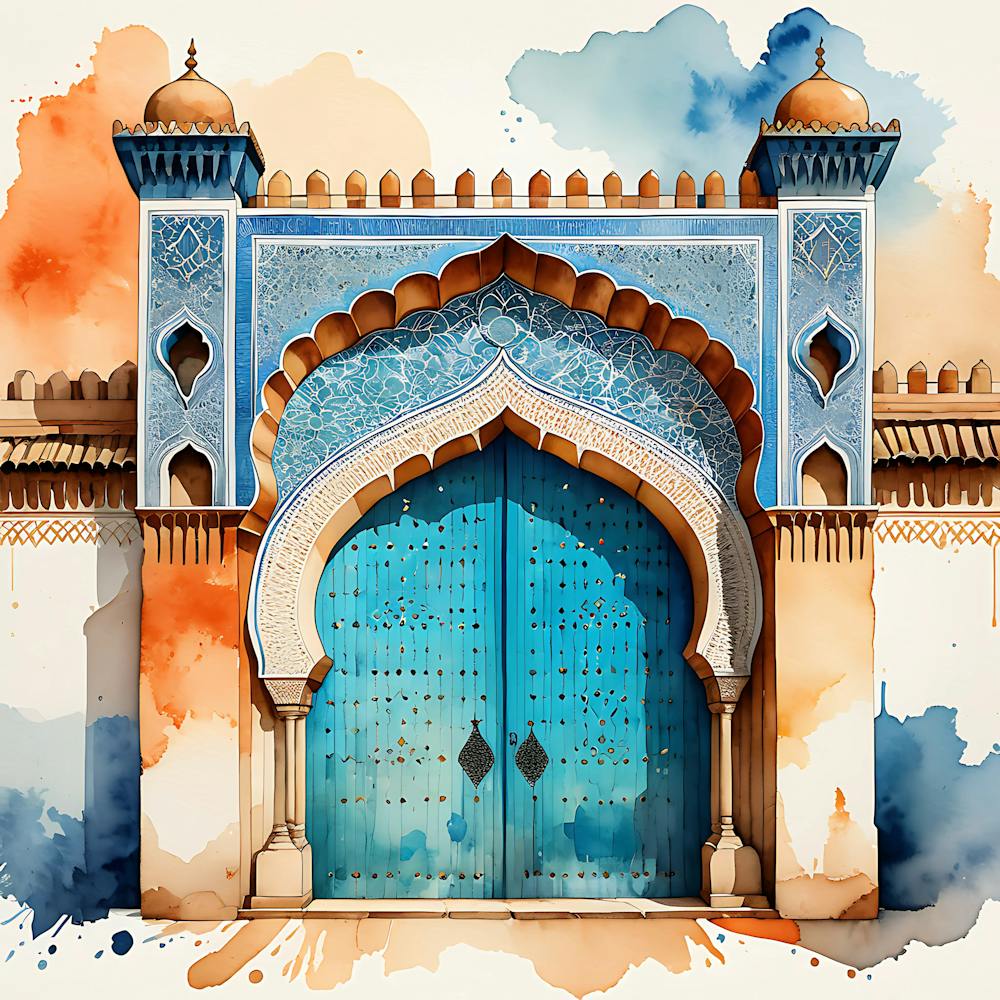 Watercolor Arabic Door - Fez Morocco