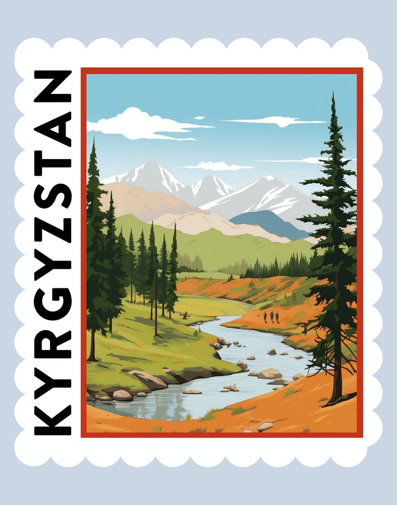 Kyrgyzstan Travel Stamp Poster