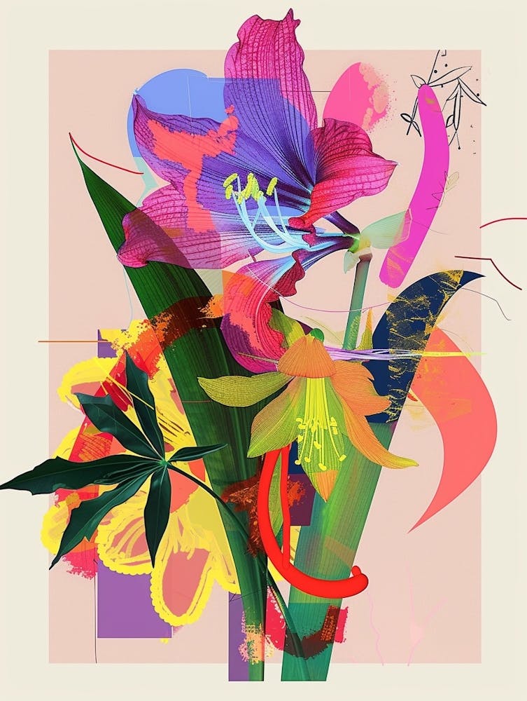 Amaryllis 4 Neon Flower Collage