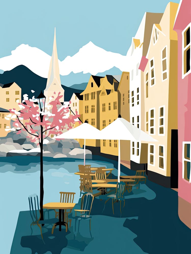 Tromso, Norway, Flat Pastels Tones Illustration 1