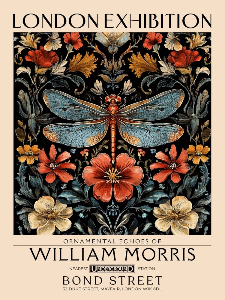 William Morris - Œuvre florale et libellule, motif insectes et fleurs, Impression botanique vintage pour décor cottagecore, maximaliste, tapisserie florale, illustration nature victorienne, décor vintage chambre 16