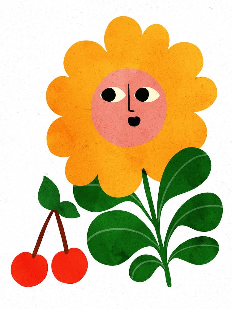 Yellow Flower And Cherry