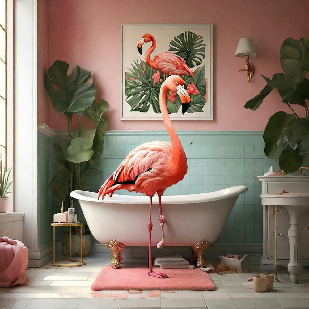 Pink Flamingo In Bathroom