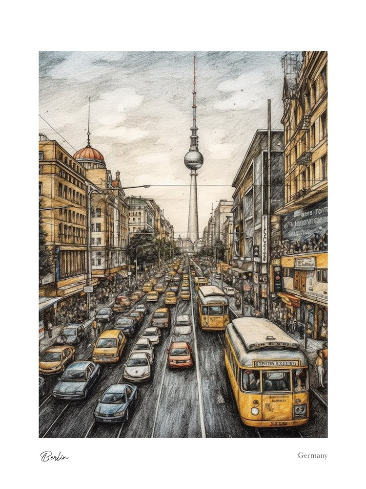 Berlin Germany Pencil Sketch 1 Watercolour Travel Poster