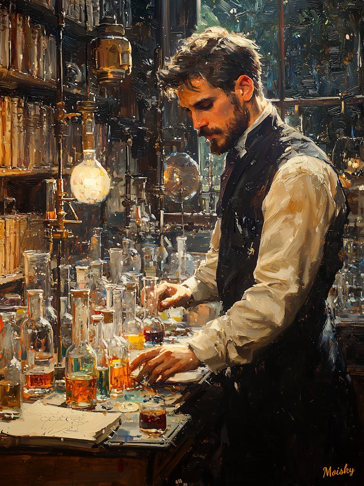 Homme Dans Un Laboratoire, Peinture À L'huile Impressionniste – Inspiré par van Gogh