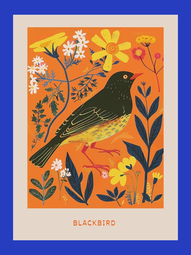 Spring Birds Poster Blackbird 3