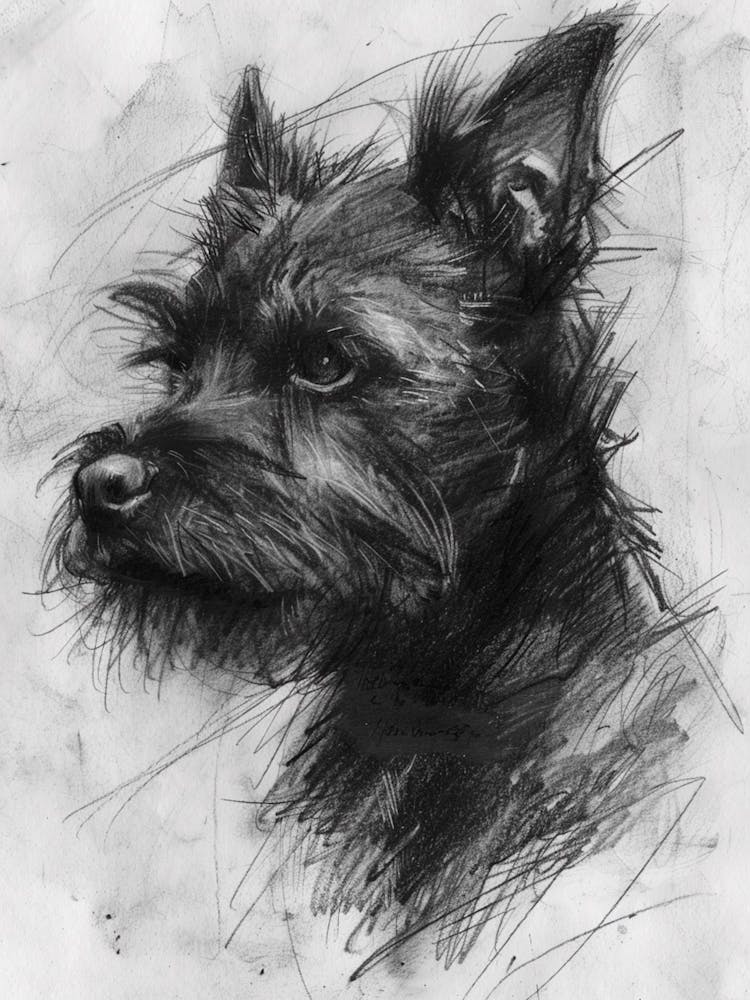 Terrier Black Scribble Charcoal Line
