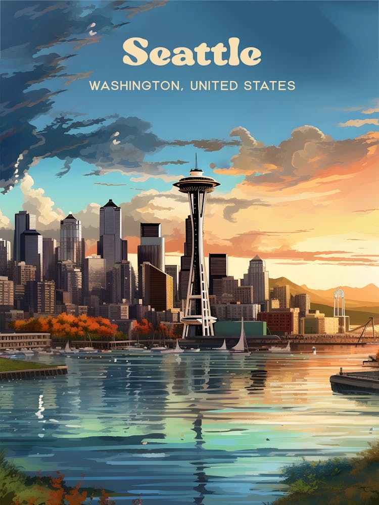 Seattle Washington USA Cityscape Travel Art