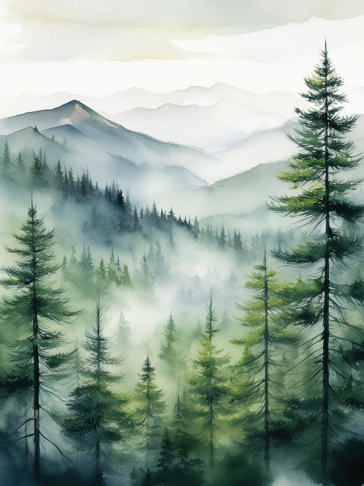 Appalachian Mountains Misty Pine Trees Art Painting, Vintage Landscape, Vintage Landscape, Country Field Wall Art, Botanical Art Poster, Appalachian Mountains Forest Prints Pine Trees.01 (20) 1