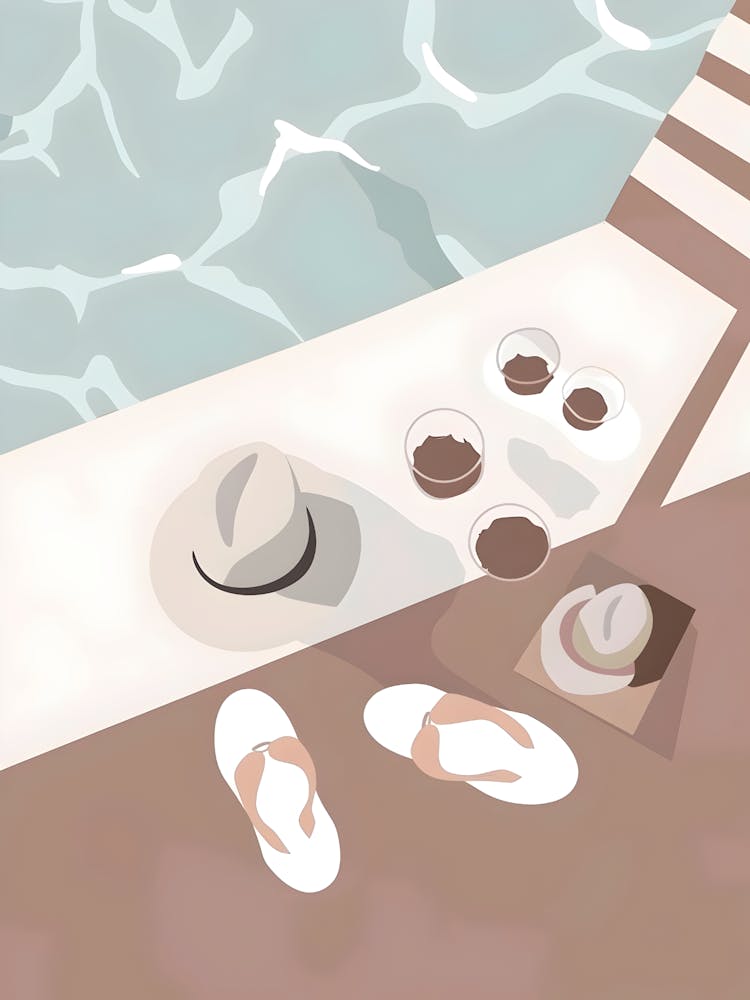 Hat And Sandals By The Pool