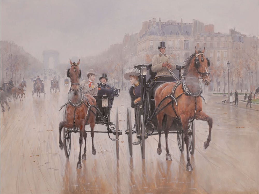 Kutschen in Paris Vintage Gemälde Antik