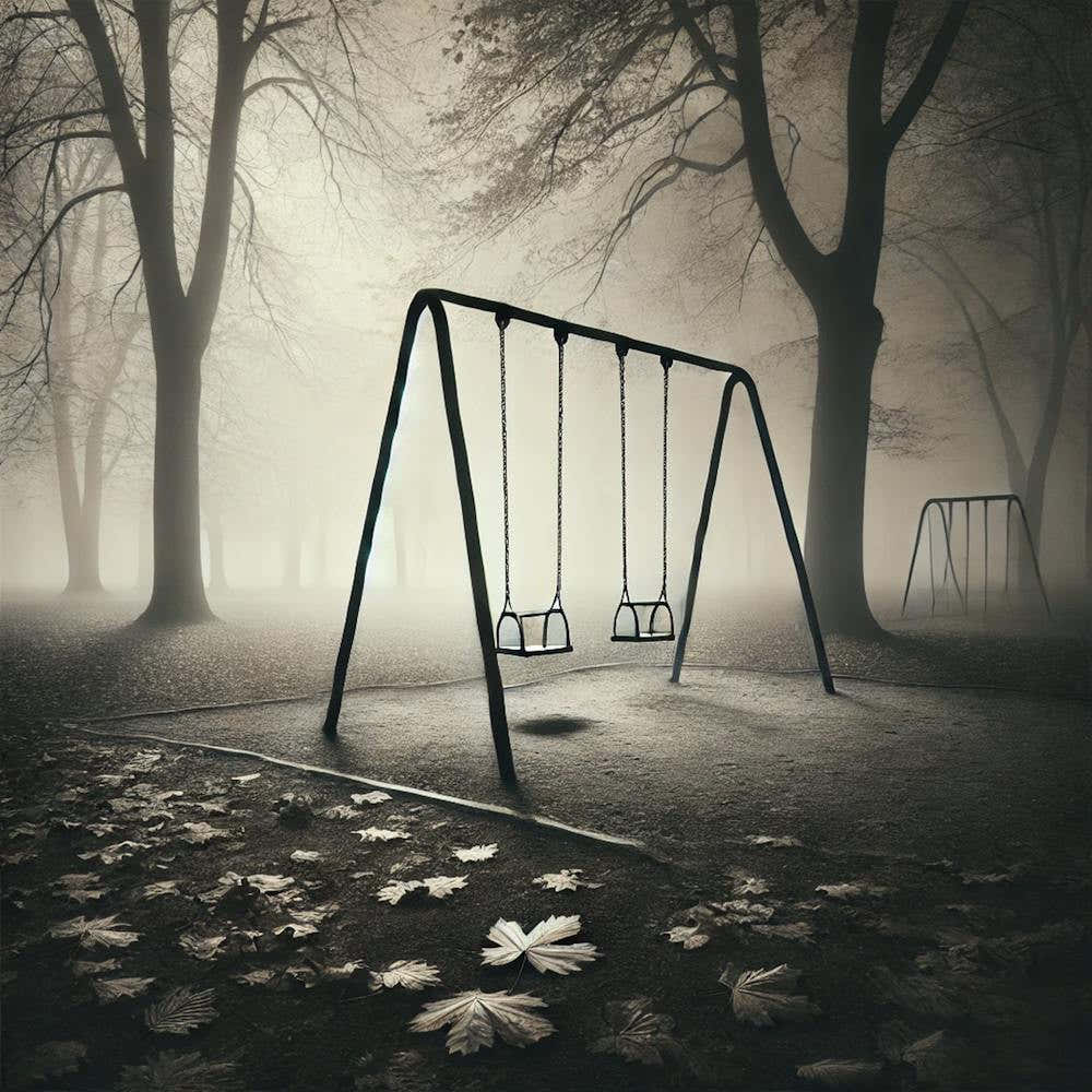 Abandoned Swing Set Wall Art: A Melancholic Scene of Nostalgia and Solitude for Thoughtful Decor Print Art