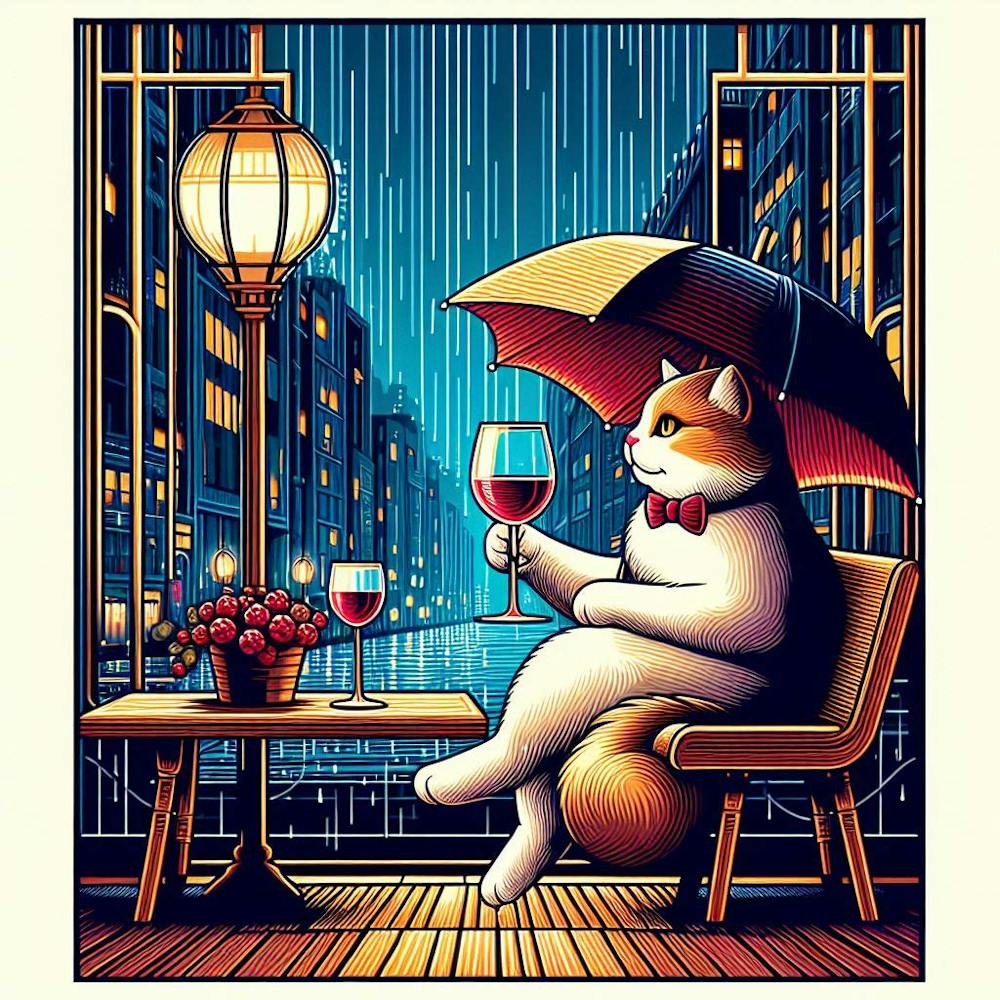 Cat Drinking Wine In The Rain 7