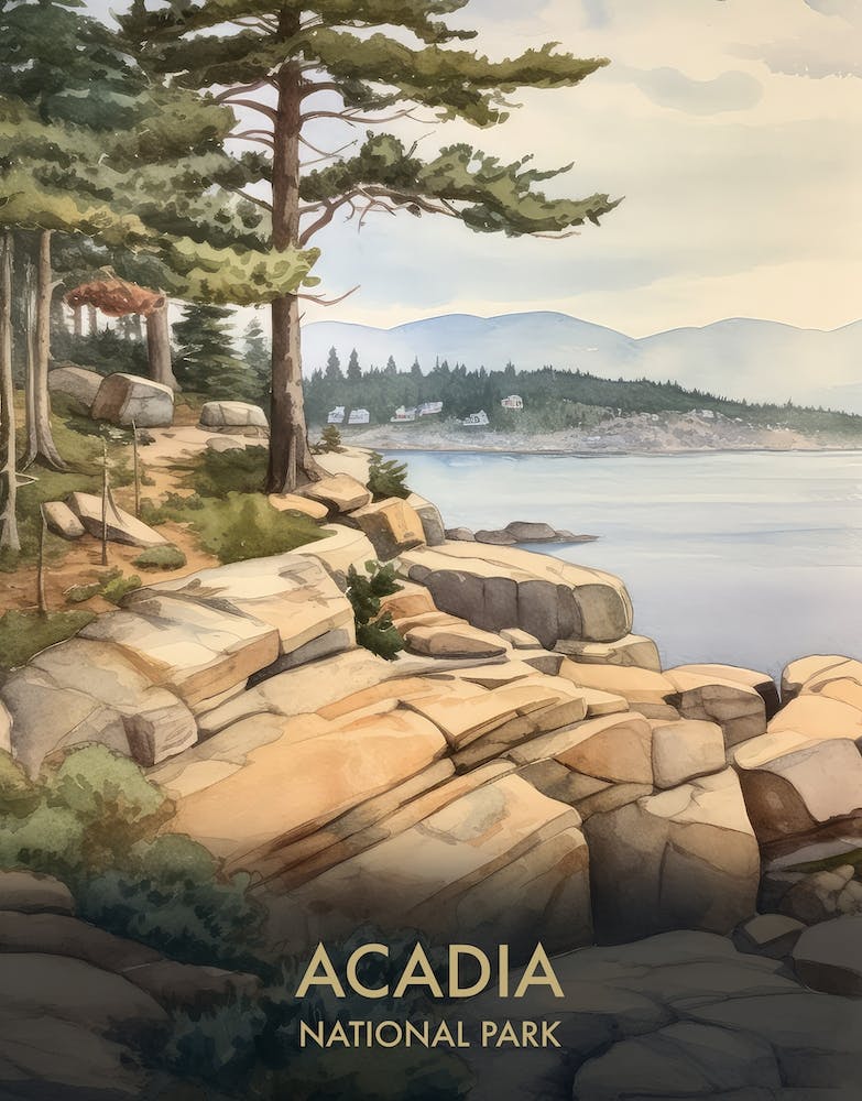Acadia National Park Watercolour Vintage Travel Poster 2