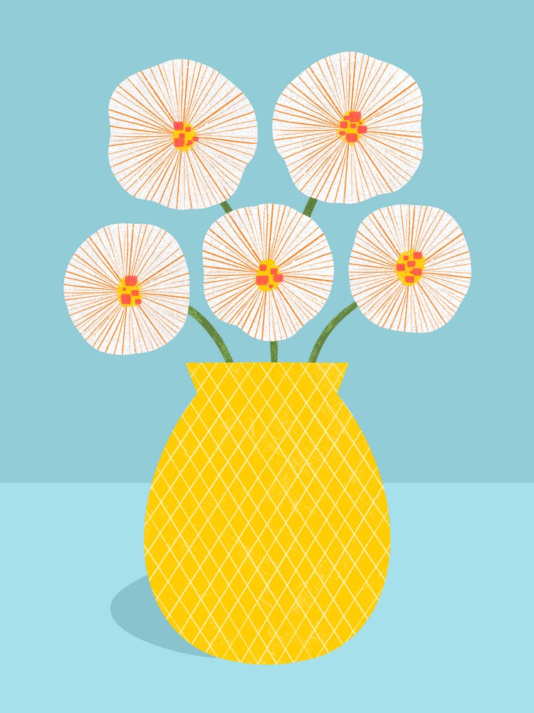 Yellow Vase With White Flowers