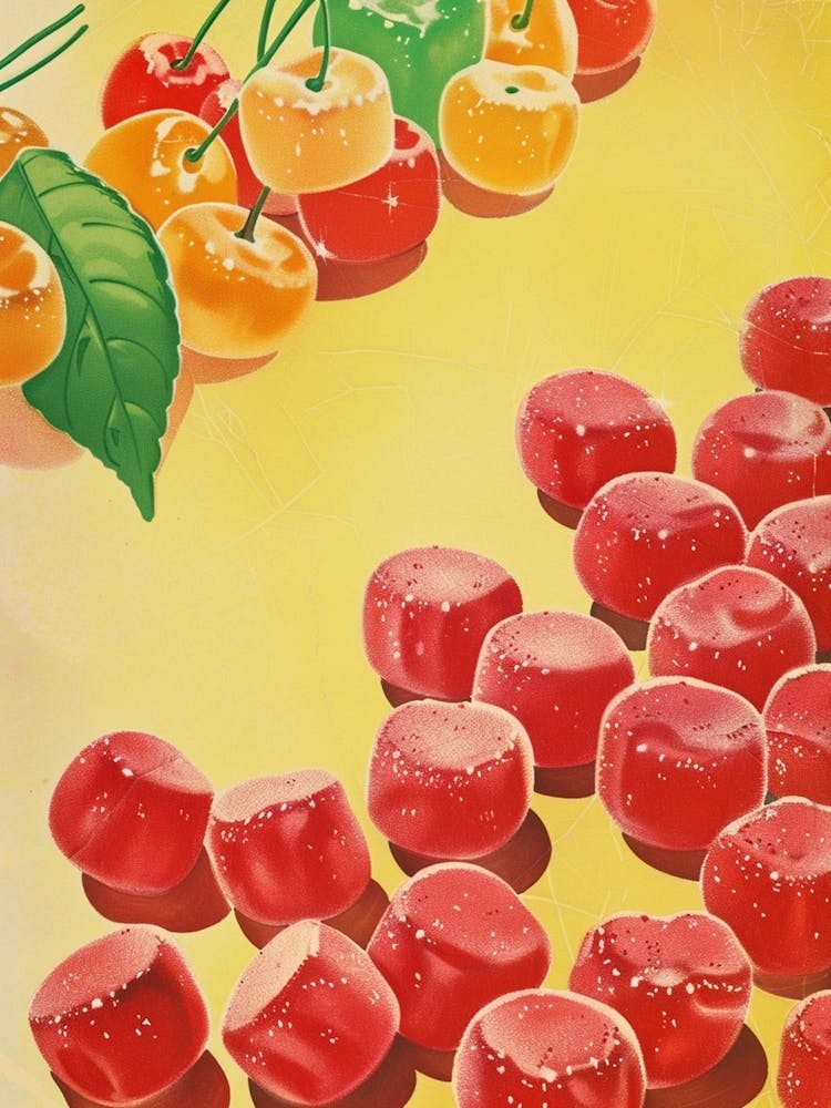 Cherry Jelly Sweets Retro Illustration