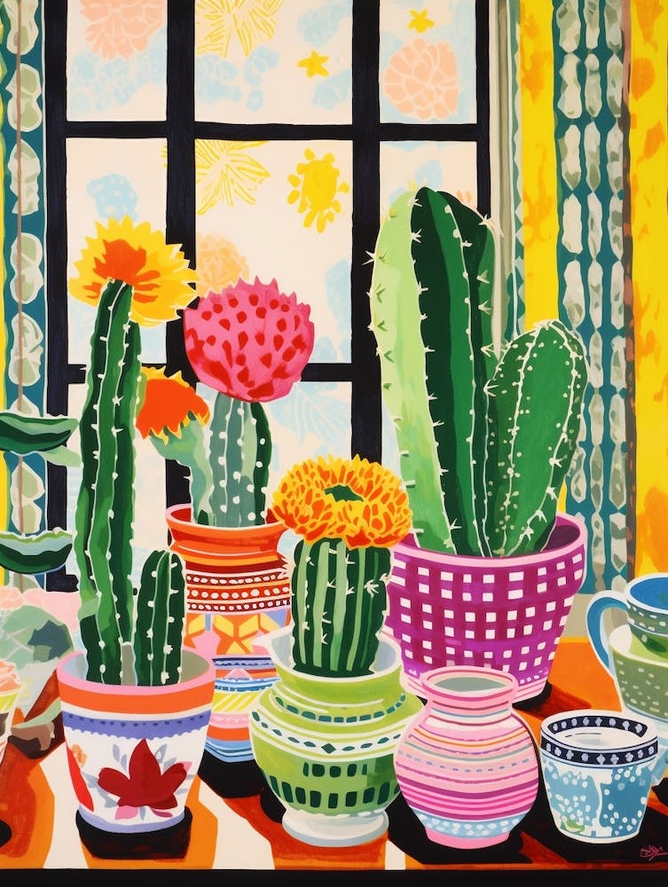Cactus Painting Maximalist Still Life Bishops Cap Cactus 2