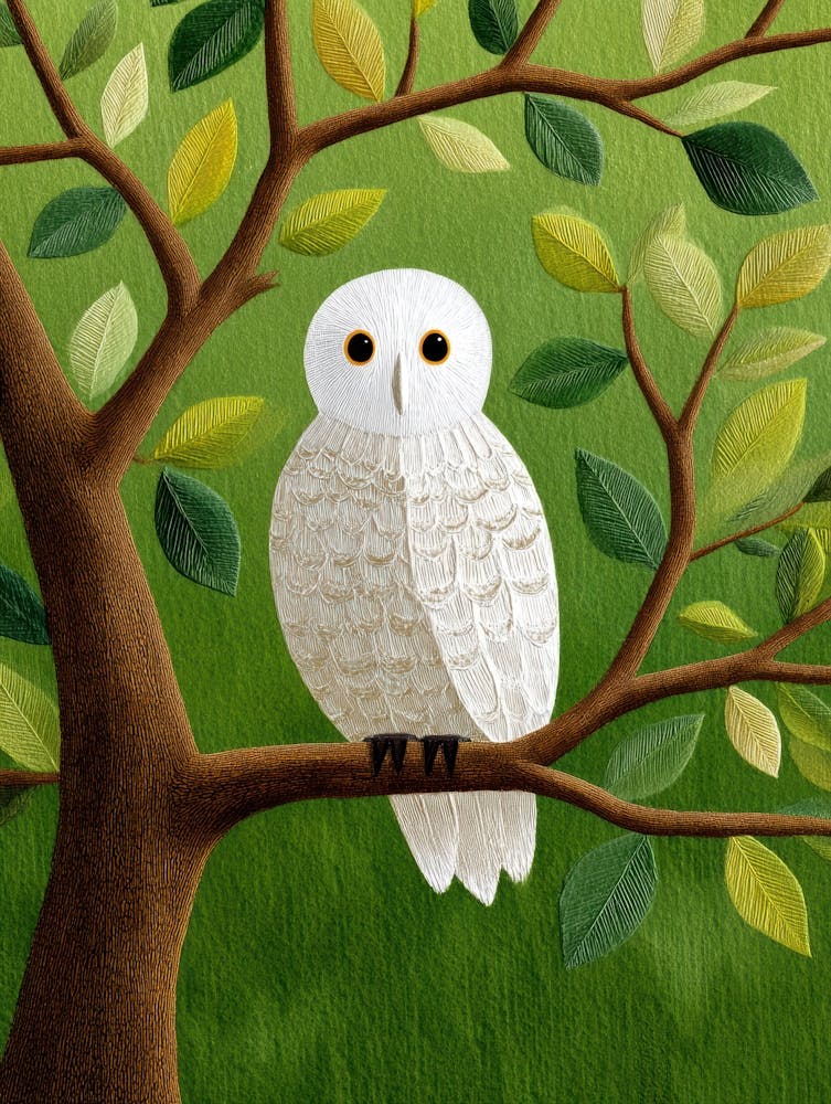 White Owl In Tree