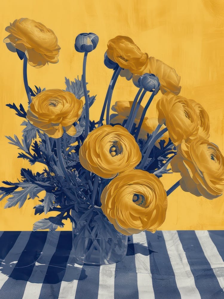 Ranunculus Flowers On A Table   Contemporary Illustration 1