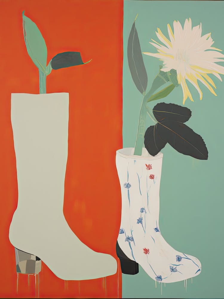 Painting Of Cowboy Boots With Flowers, Pop Art Style 3