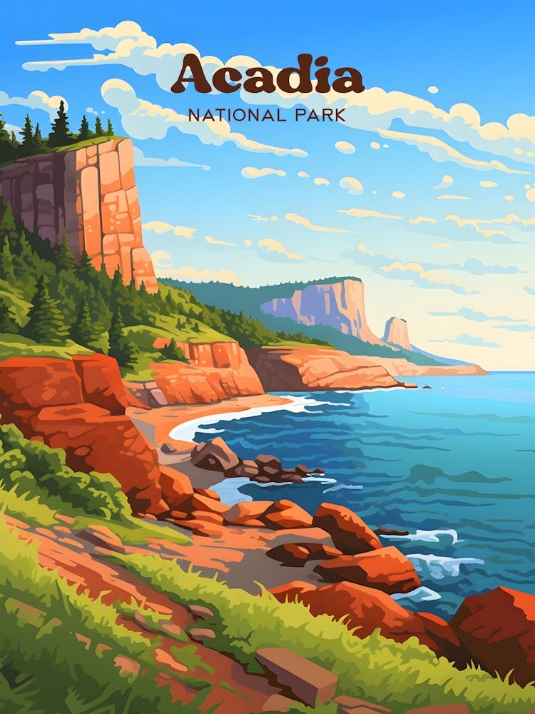 Acadia National Park Maine USA United States Travel Illustration