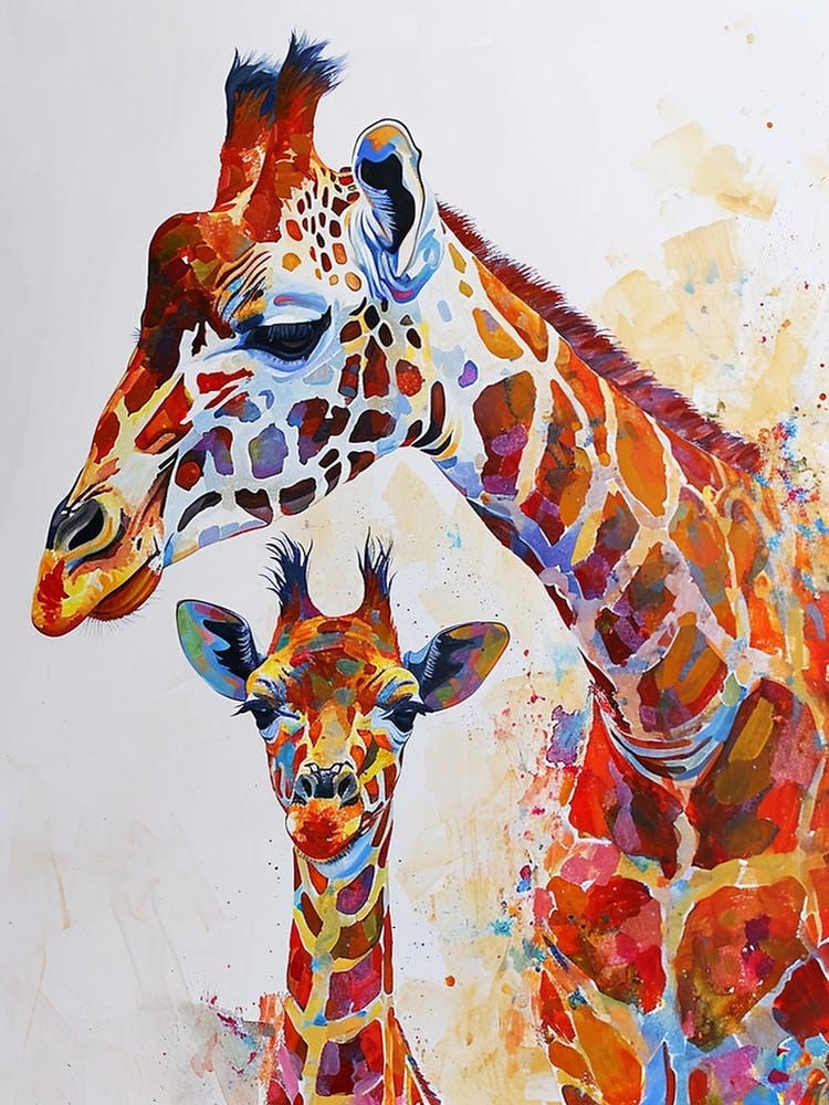 Giraffe & Calf Colourful Pattern 2