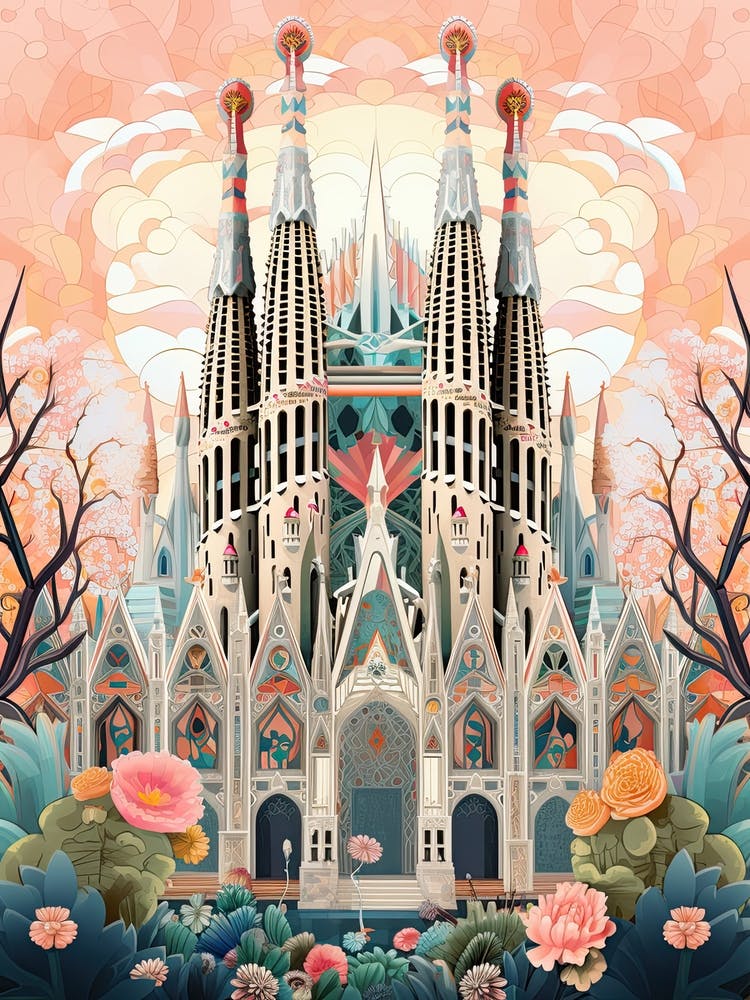 La Sagrada Família   Barcelona, Spain   Cute Botanical Illustration Travel 0