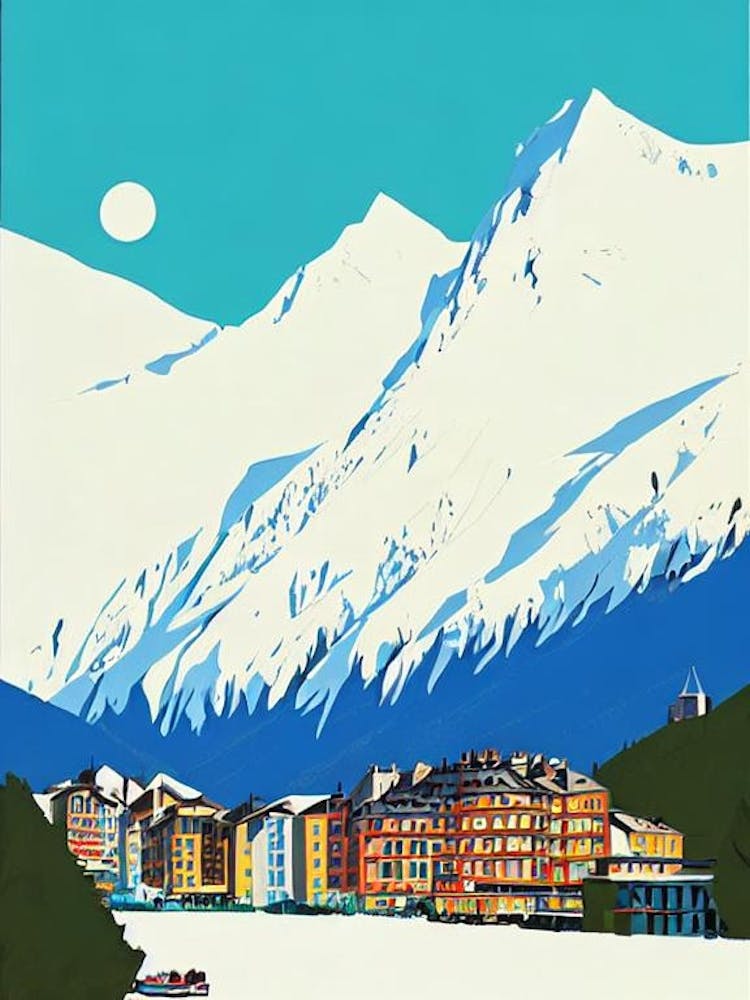 Chamonix 2, France Midcentury Vintage Skiing Poster