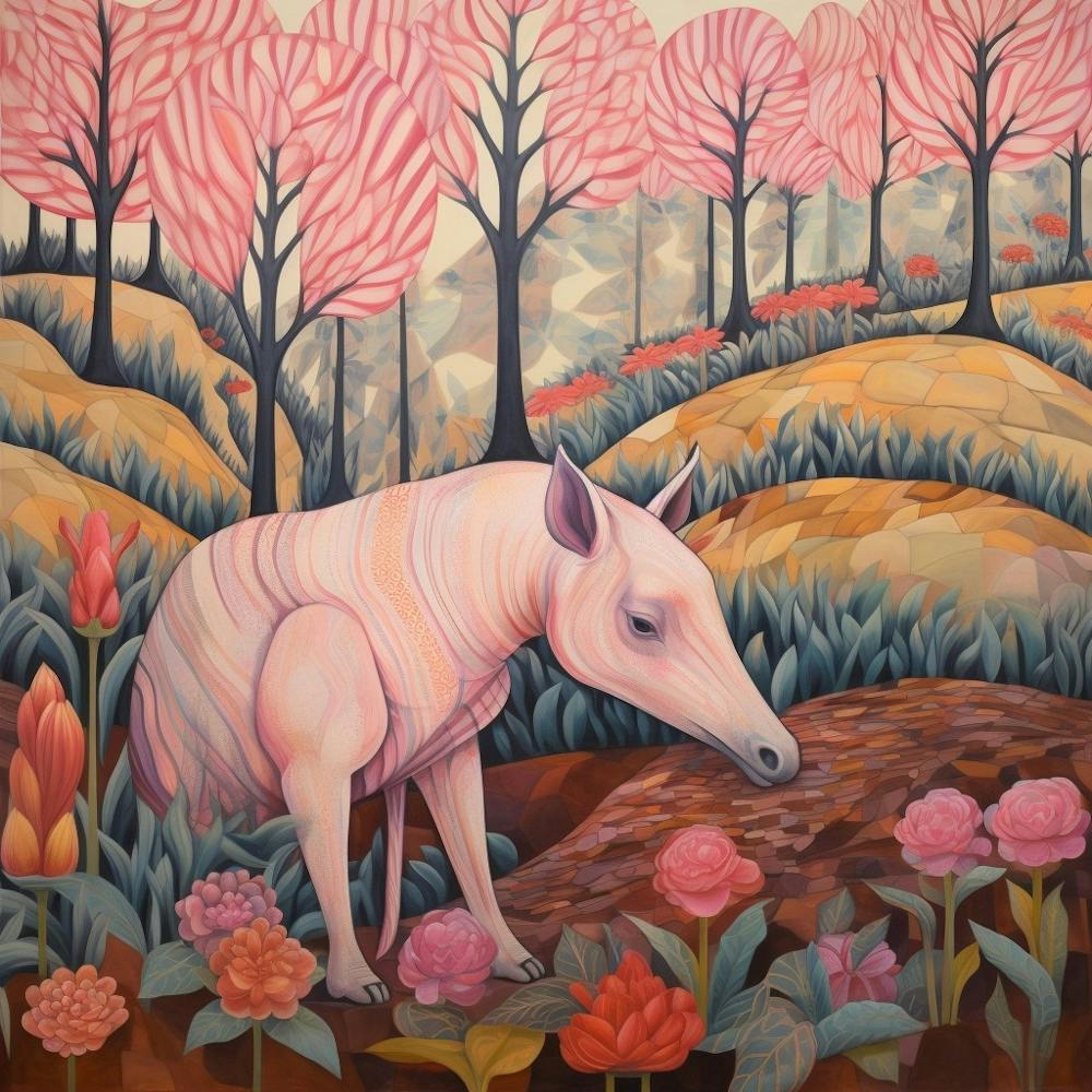 Tapir Pink Jungle Animal Portrait