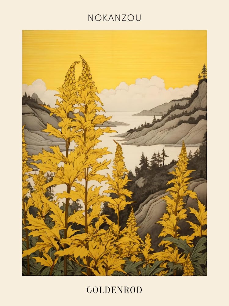 Nokanzou Goldenrod Japanese Botanical Illustration Poster