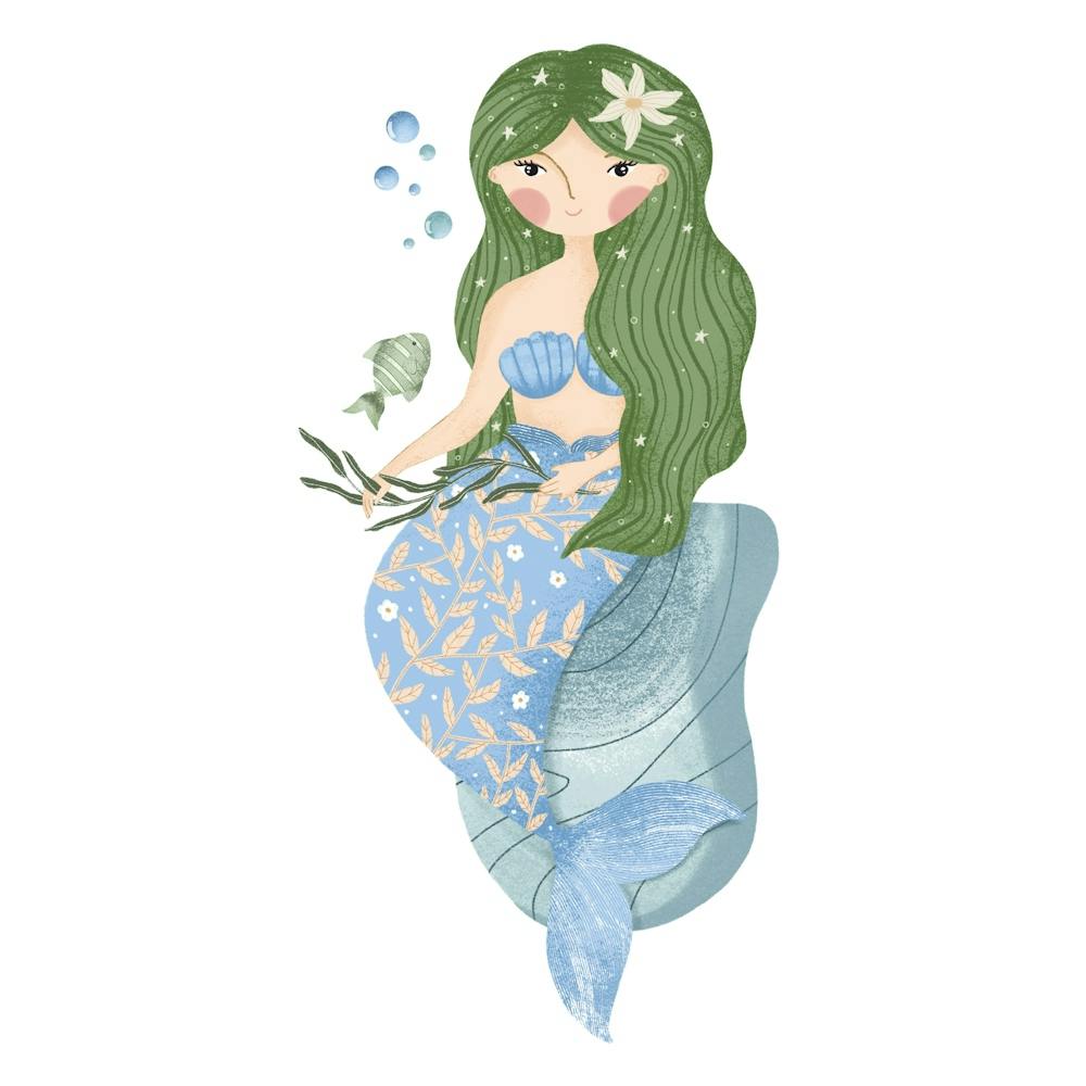 Green hair cute mermaid illustration