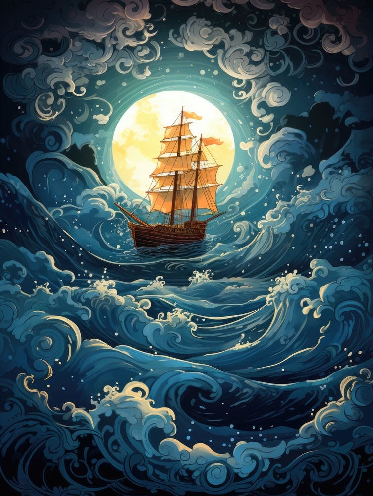 Ship In The Sea At Night 1