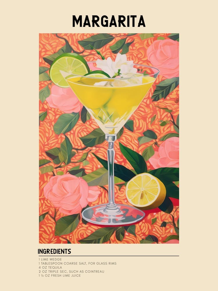 Margarita Cocktail Ingredients Poster