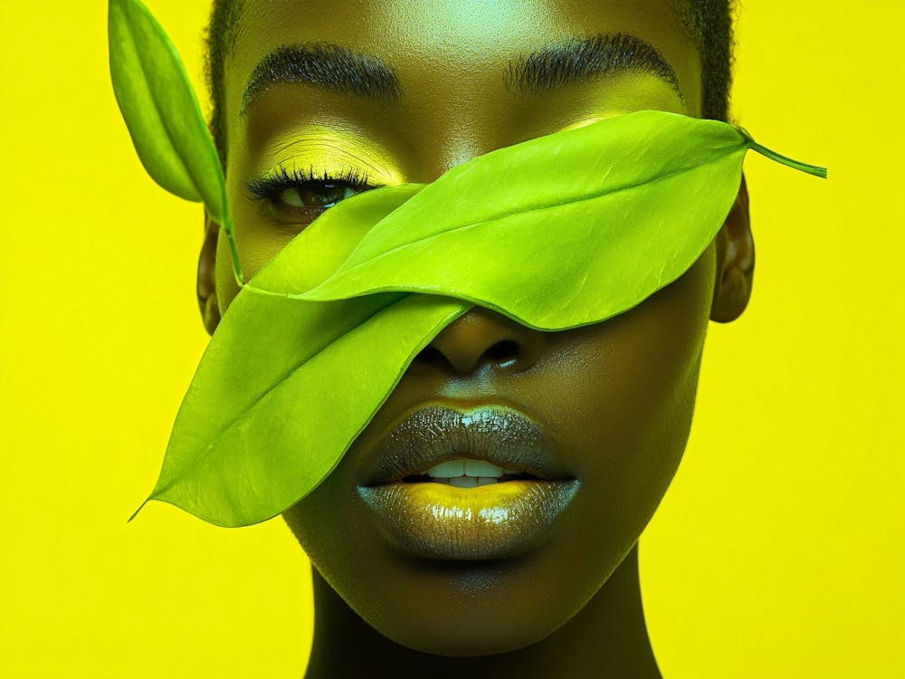 Black Woman With Green Leaves