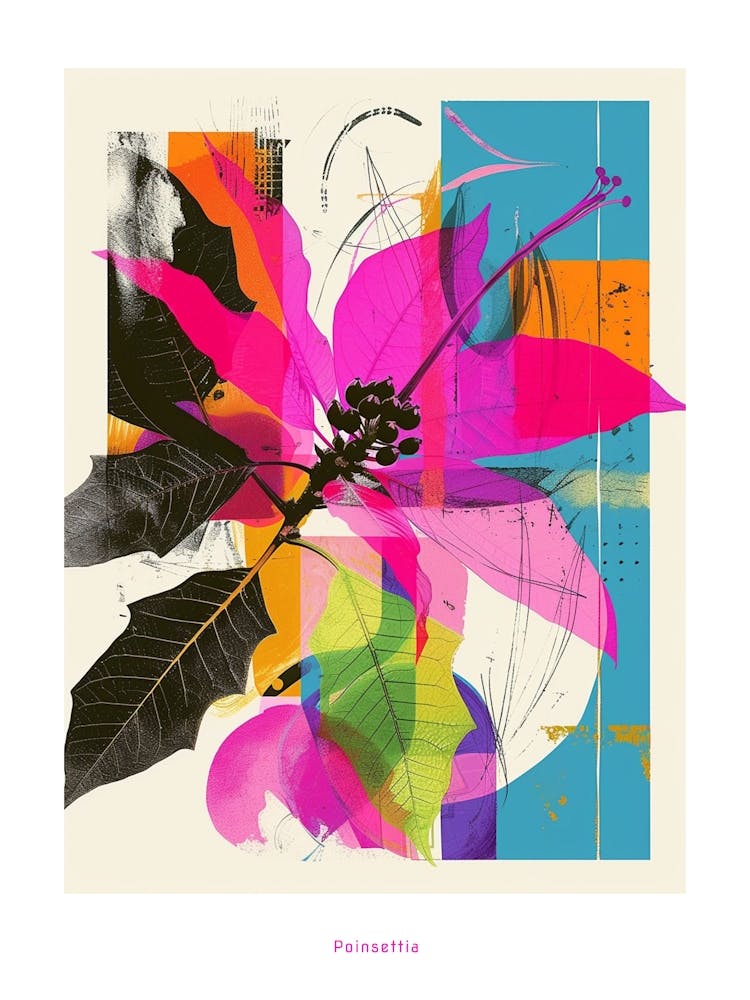 Poinsettia 3 Neon Flower Collage Poster